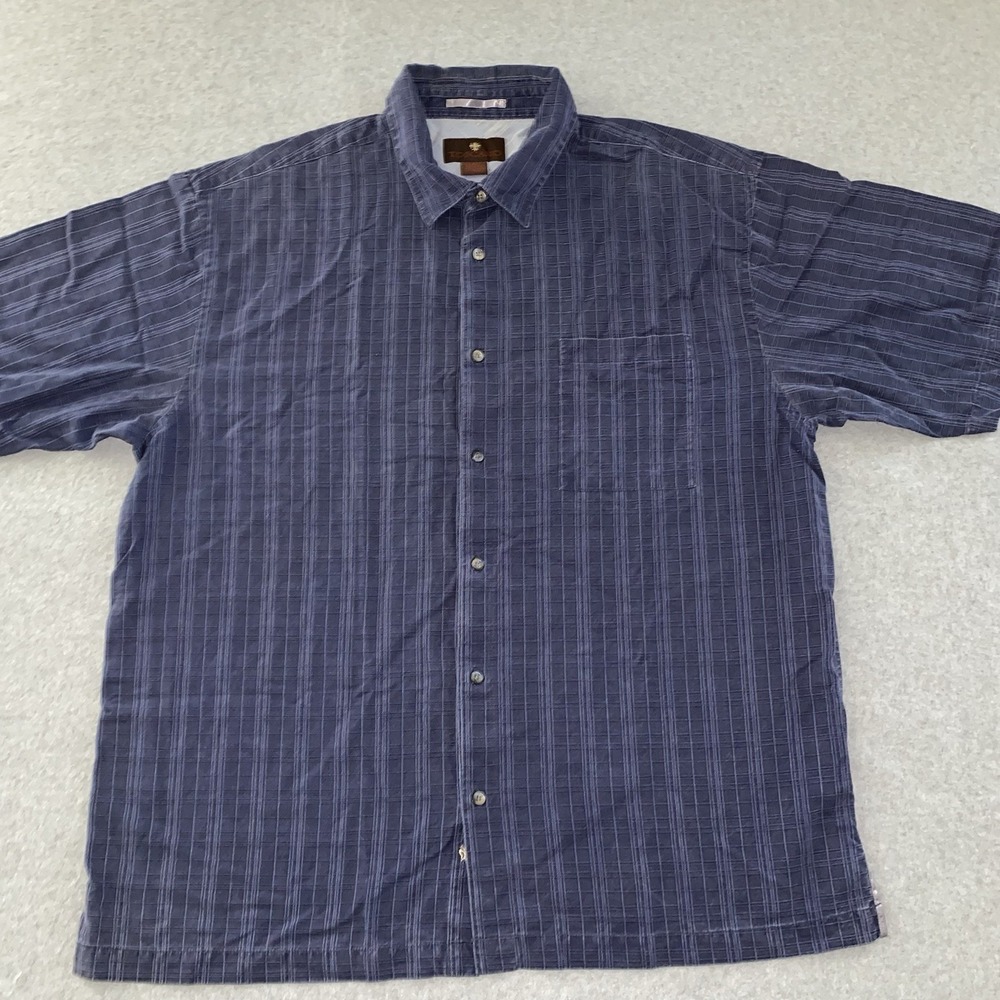 Toscano Button Up Shirt Mens XL Blue 100% Silk Short Sleeve Casual Resort Travel